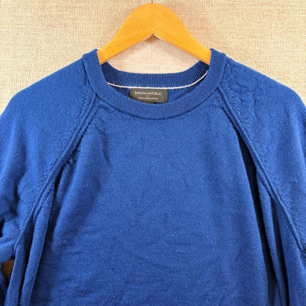 Banana Republic Blue 100%‎ Merino Wool Crewneck Raglan Sleeve Sweater Mens XL